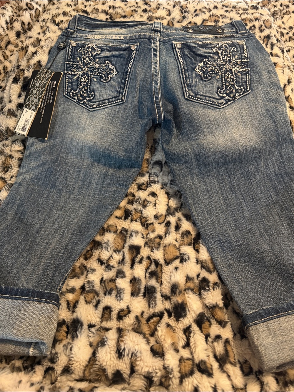 Miss Me Blue Embroidered Cross Pocket Cropped Jeans
